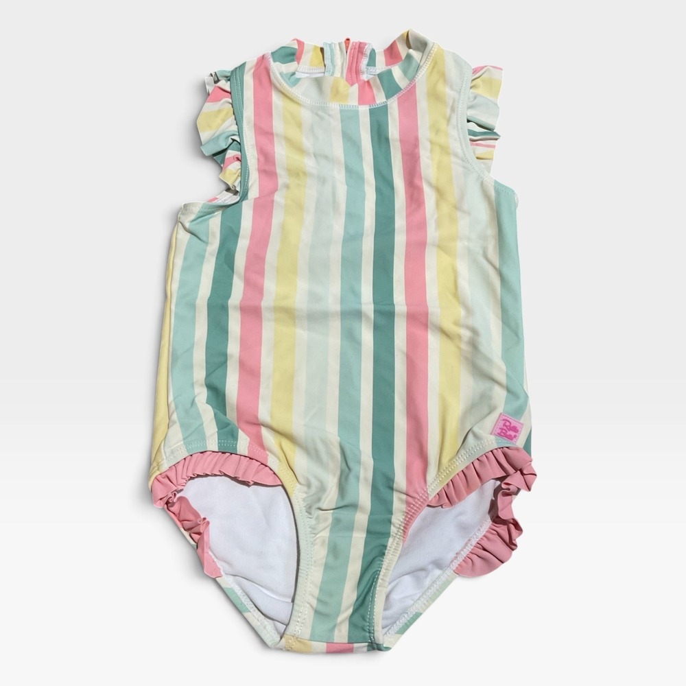 RuffleButts One Piece Swimsuit Kids Size 6 Multicolor Excellent Pastel Striped